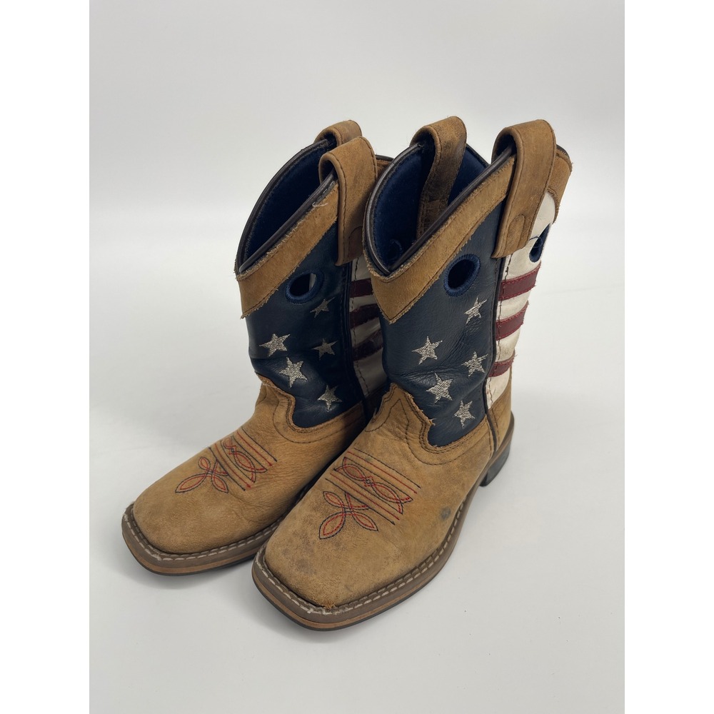 Cody James American Flag Western Cowboy Boots Boys Size 10 D Brown Blue 43880